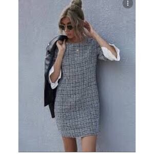 Mango Women Grey Plaid Wool blend Mini Dress XS